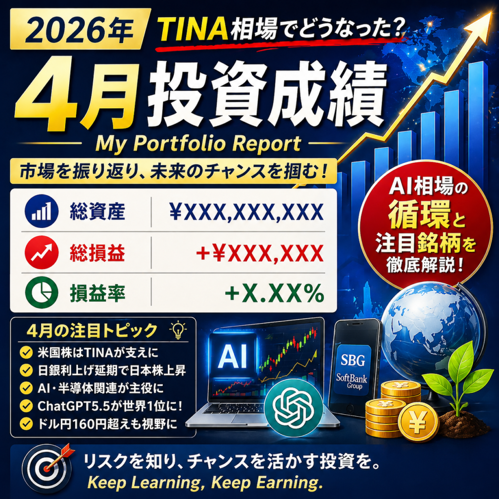 April 2026 investment performance summary based on the TINA (There Is No Alternative) market trend. This report covers portfolio results, market analysis, and key factors such as AI growth, interest rate policy, and global economic risks.